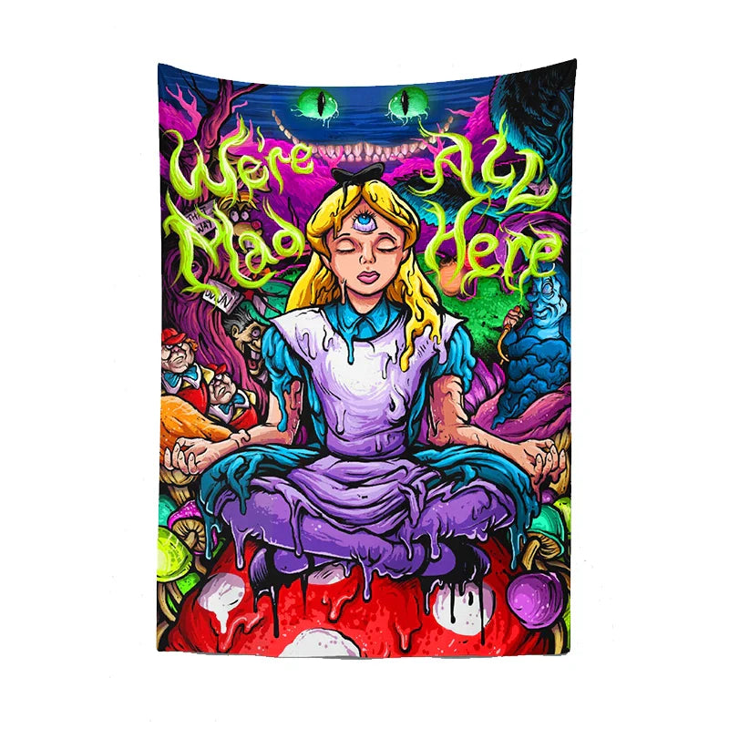 Decobites Psychedelic Alice Hippie Eye Trippy Anime Girl Tapestry for Bedroom Wall Art