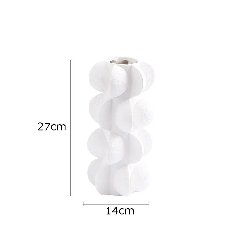 مزهرية راتنجية حلزونية هندسية من DecorBites™ - مزهرية زهور باللونين الأبيض والأسود لديكور المنزل