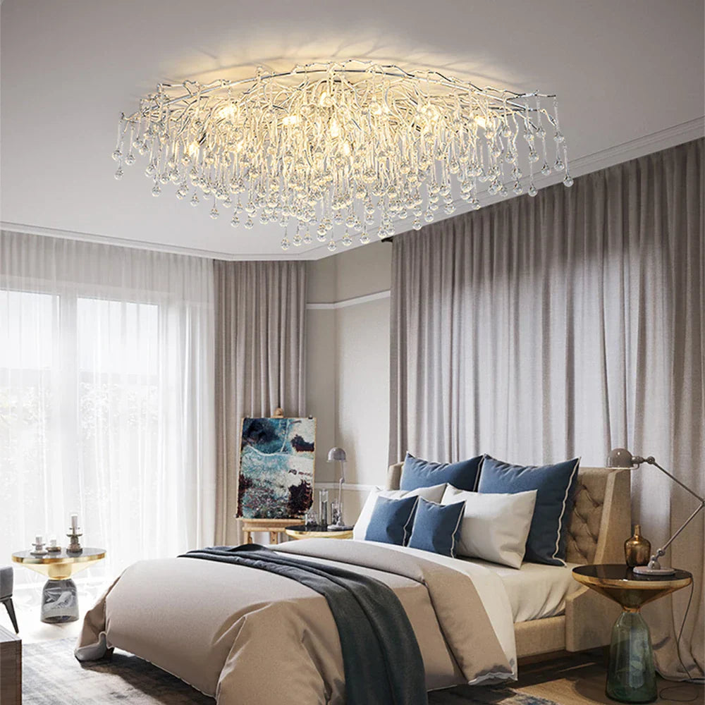 DecorBites™ Crystal Teardrop Gold Ceiling Chandelier for Elegant Living Room Bedroom Dining Kitchen