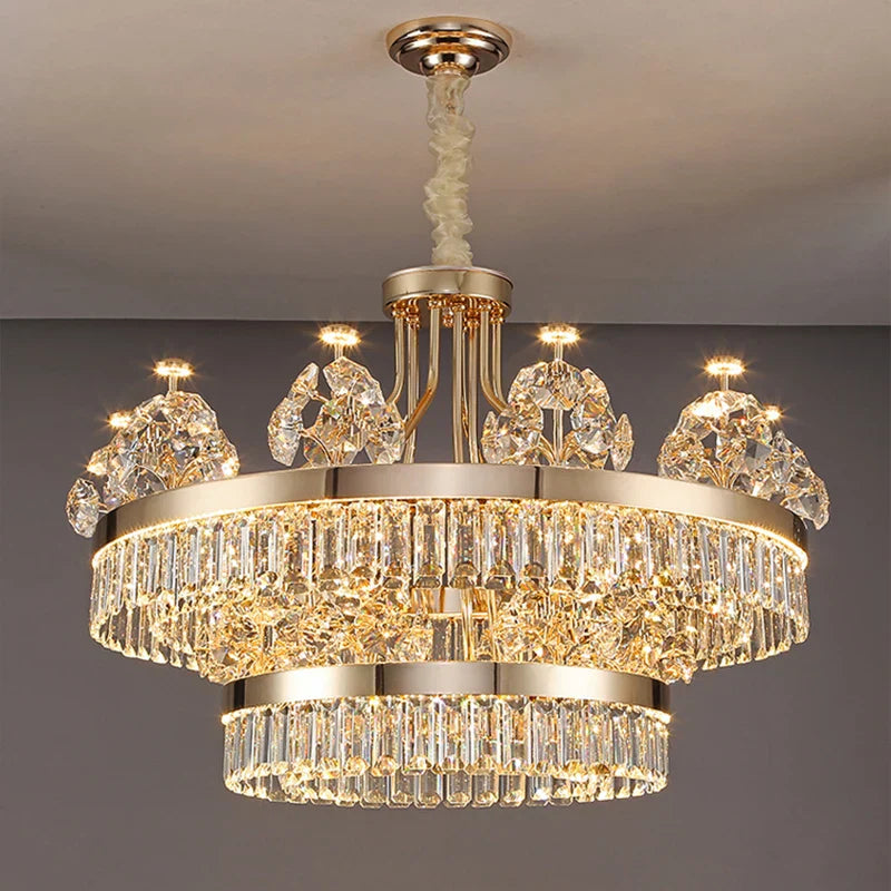 DecorBites™ Crystal Chandelier: Postmodern Light Luxury Double-Layer Pendant for Home Living Room