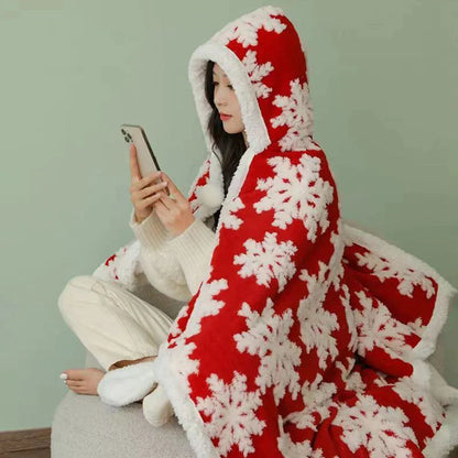 DecorBites™ Hooded Christmas Coral Velvet Wearable Blanket