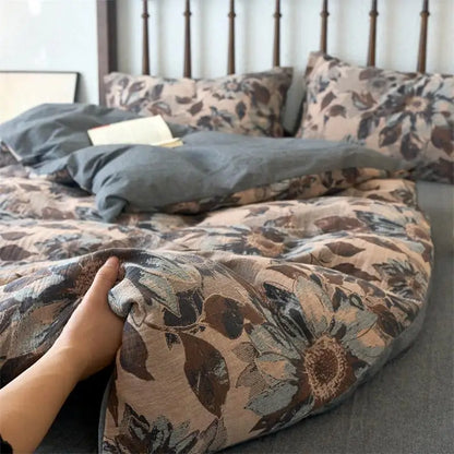 طقم غطاء لحاف مزدوج الطبقات من قماش الجاكار المزهر من DecorBites™ مصنوع من القطن بنسبة 100%