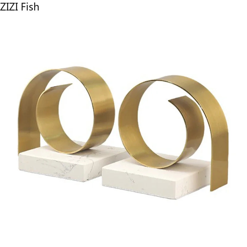 DecorBites™ Goldene Spiral-Buchstützen mit Marmorsockel für stilvolle Schreibtisch- und Bibliotheksdekoration