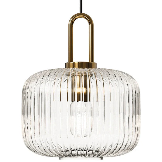 Japanese Glass Pendant Light With Iron Accents
