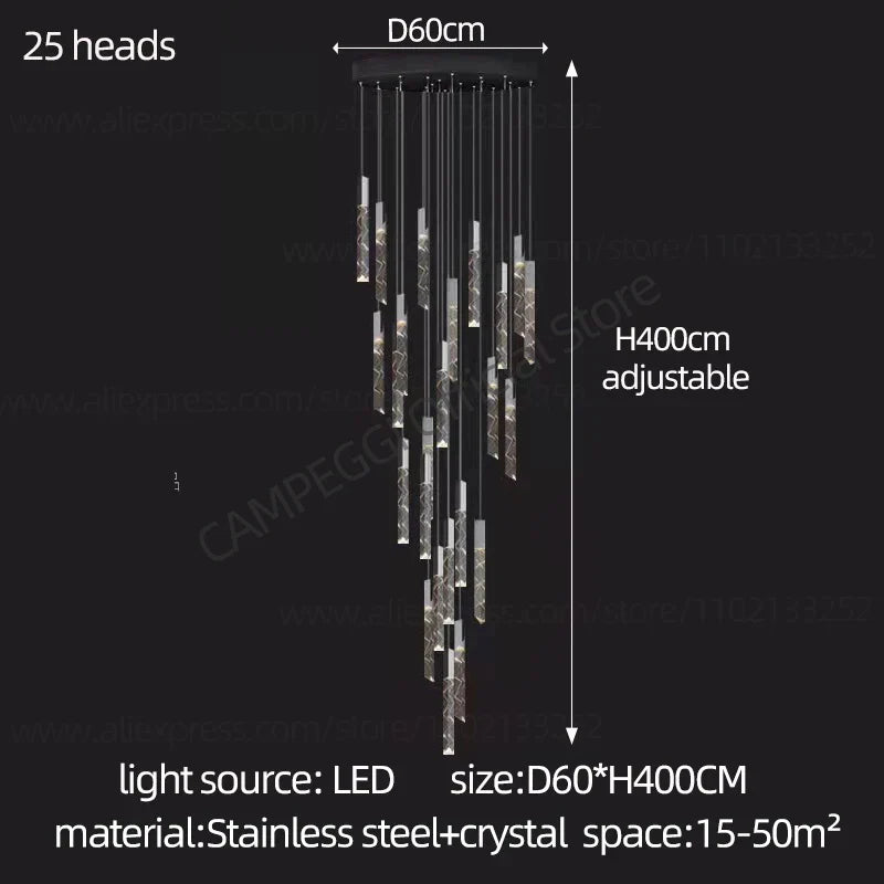 DecorBites™ Crystal Chrome LED Chandelier: Elegant Duplex Stair Lighting for Modern Interiors