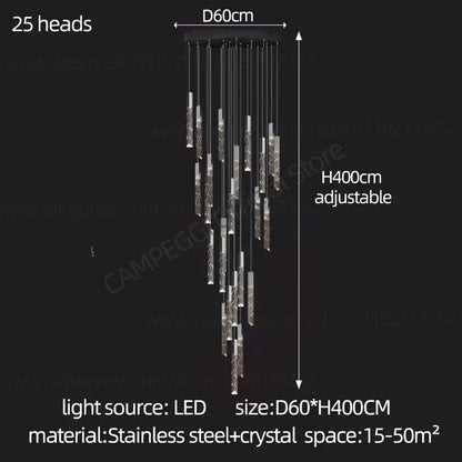 DecorBites™ Crystal Chrome LED Chandelier: Elegant Duplex Stair Lighting for Modern Interiors