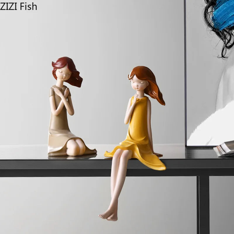 DecorBites™ Cartoon Girl Resin Sculpture Desk Decoration Room Ornament Artifacts