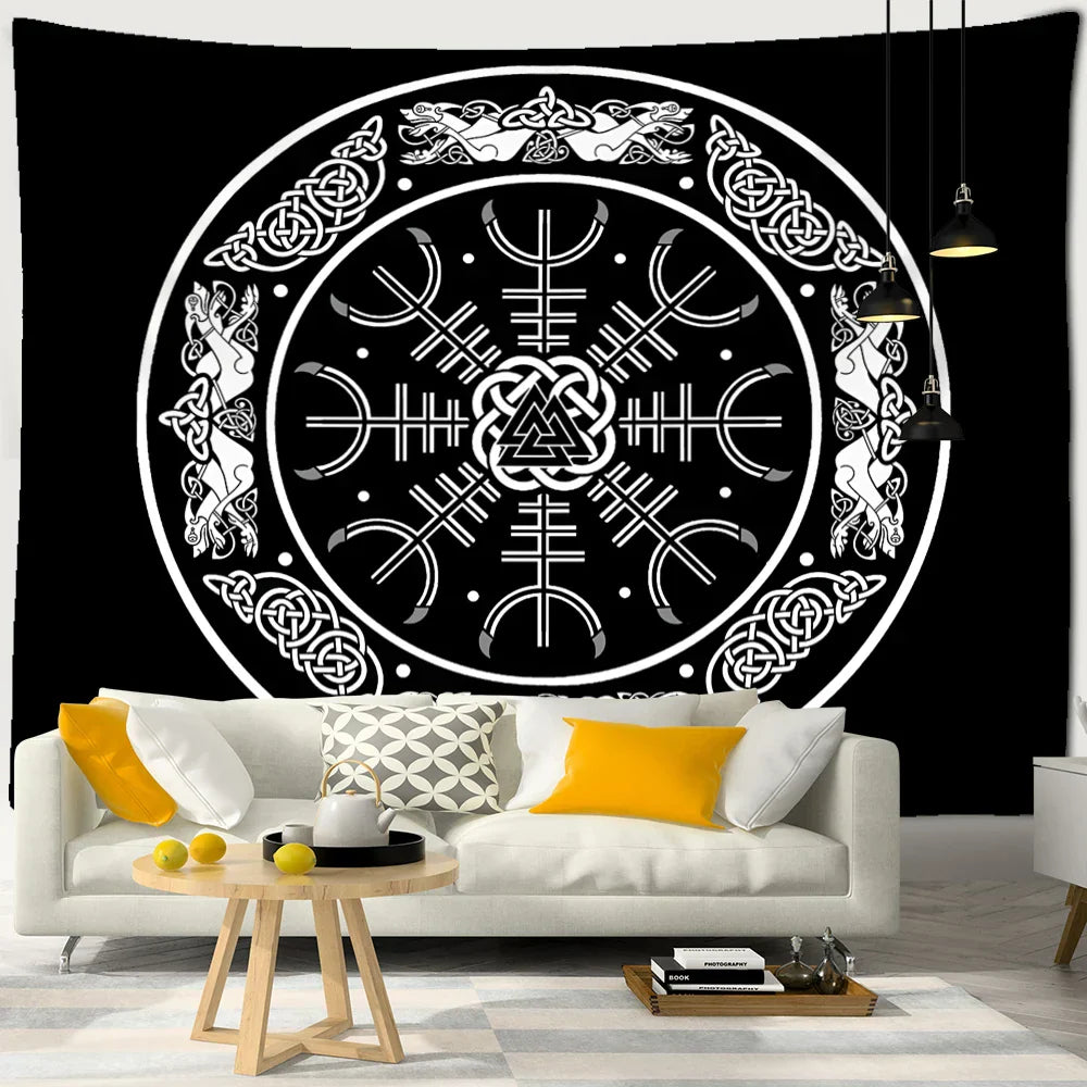 Decobites Raven Mystery Tapestry Wall Hanging - Psychedelic Viking Character Design