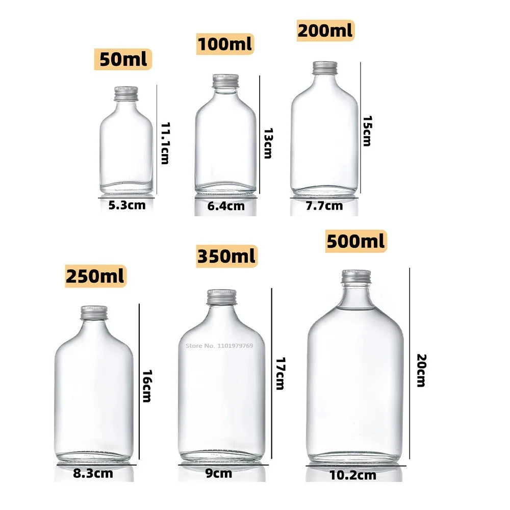 DecorBites™ Clear Glass Beverage Bottles: Reusable for Juicing, Smoothies, Kombucha, Tea, Milk, and Wine