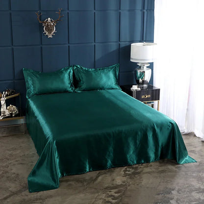 Decobites Silky Rayon Queen Bed Sheet Set Luxurious Solid Satin High Quality Sheets