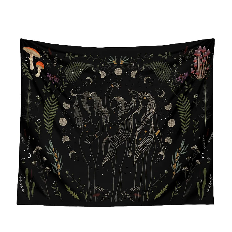 DecorBites™ Botanical Witchy Tapestry: Hanging Boho Room Decor with Mushrooms and Snakes