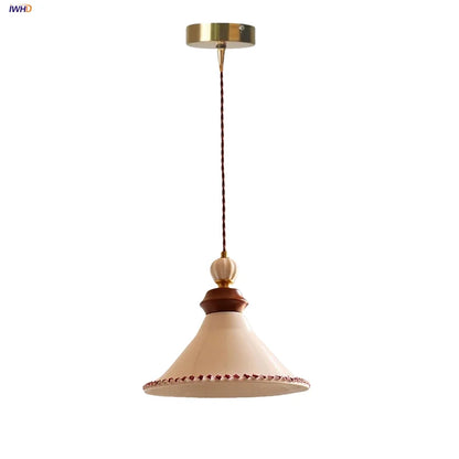 DecorBites™ LED Rose Flower Pendant Lamp Ceramic Wood Nordic Modern Hanging Light