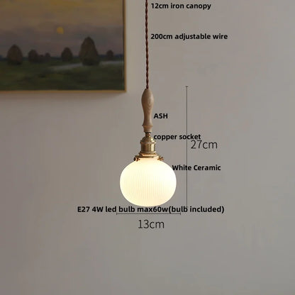 DecorBites™ Ceramic LED Pendant Lights with Ash Wood Nordic Design