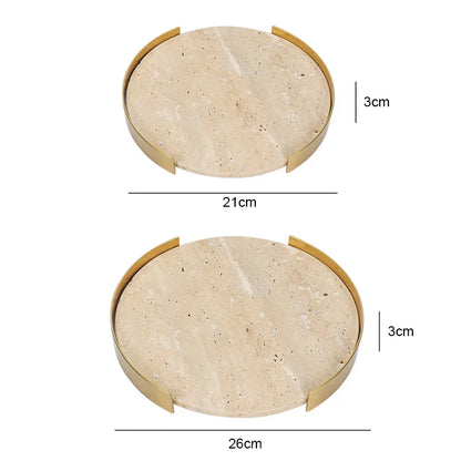 صينية ديكوربايتس™ من الرخام الترافرتين باللون البني البيج مع إطار معدني