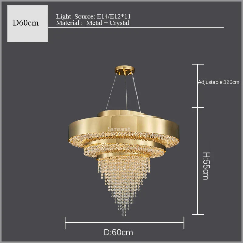 DecorBites™ Golden Crystal Chandelier for Luxury Living & Dining Rooms
