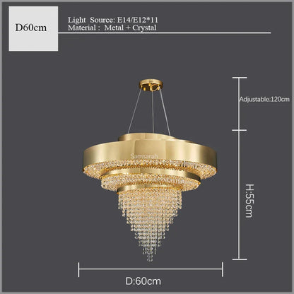 DecorBites™ Golden Crystal Chandelier for Luxury Living & Dining Rooms