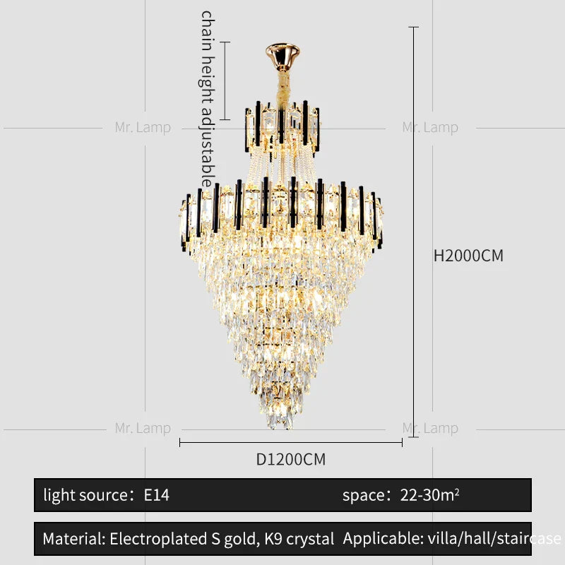 DecorBites™ Crystal Chandelier Light: Villa Living Room Luxury Loft Spiral Staircase Long Chandelier