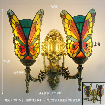 DecorBites™ Butterfly Glass Sconces LED Wall Lamps Tiffany Mediterranean Bedroom Lighting