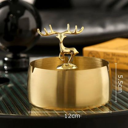 DecorBites™ Golden Deer Stainless Steel Ashtray | Smoking Accessories Weed Ash Tray Boyfriend Gift