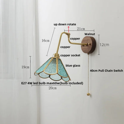 DecorBites™ LED Wall Lights Pull Chain Switch Bedside Lamp Amber Glass Modern Stair Light Fixtures