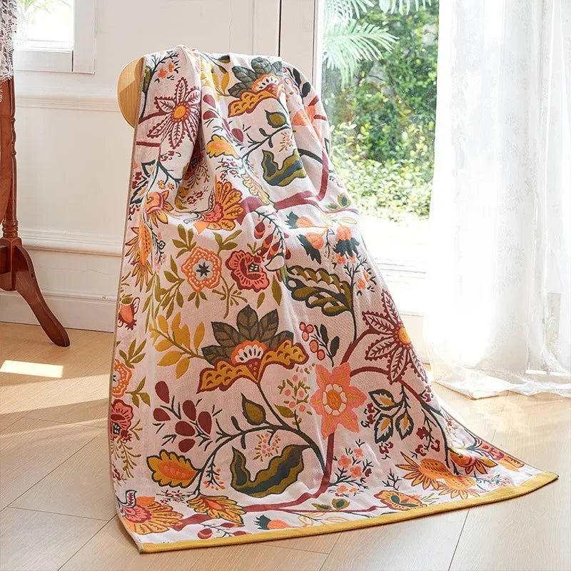 منشفة حمام ديكوربايتس™ قطنية شاشية بنقشة طاووس - ناعمة، لطيفة على البشرة، سريعة الجفاف - 90×180 سم