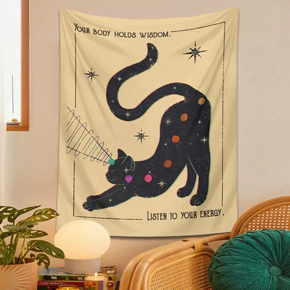 Boho Tarot Cat Tapestry for Kids Room Decor by Decobites