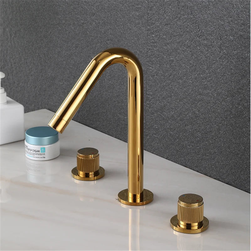 DecorBites™ Gold Basin Faucet: Black Brass Widespread Bathroom Tap with Chrome Finish