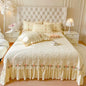 Decobites Velvet Floral Lace Quilted Bedding Set With Pillowcases