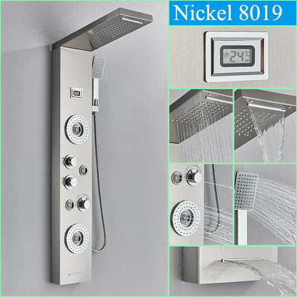 صنبور دش أسود مثبت على الحائط من DecorBites™ مع شلال مطري وخلاط ساخن وبارد