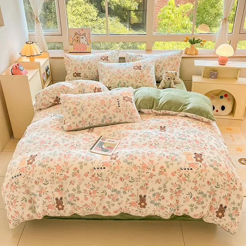 DecorBites™ Cartoon Print Milk Velvet Bedding Set: Cozy, Skin-Friendly Winter Bedclothes