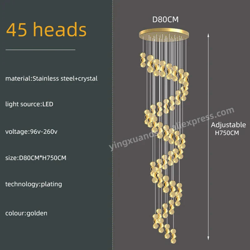 DecorBites™ Gold Crystal Chandeliers LED Pendant Lamp for Modern Living Spaces