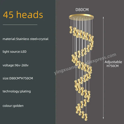 DecorBites™ Gold Crystal Chandeliers LED Pendant Lamp for Modern Living Spaces