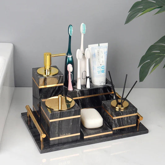 DecorBites™ Black Marble Bathroom Accessories Set