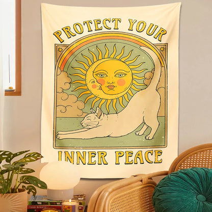 Decobites Sun Cat Tapestry Wall Hanging for Boho Home Decor