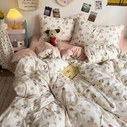 DecorBites™ Korean Floral Print Single Duvet Cover: Sweet Comfort, All Seasons, Skin-Friendly