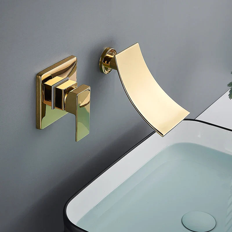 DecorBites™ Gold Waterfall Wall Mount Faucet for Bathroom Basin Mixer Tap