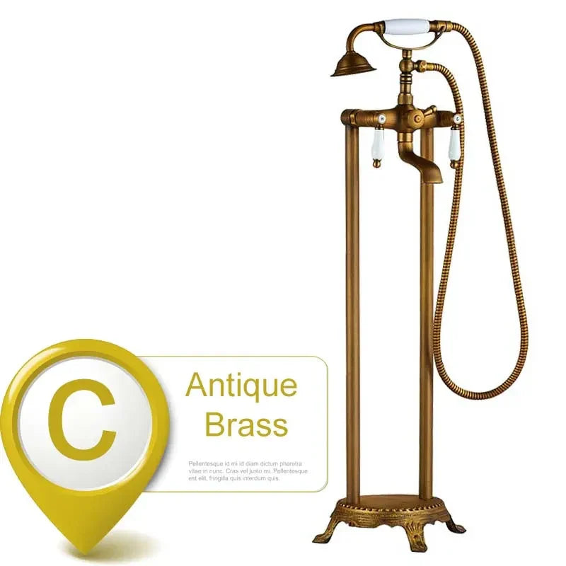 DecorBites™ Dual Ceramic Handle Freestanding Tub Faucet with Handshower