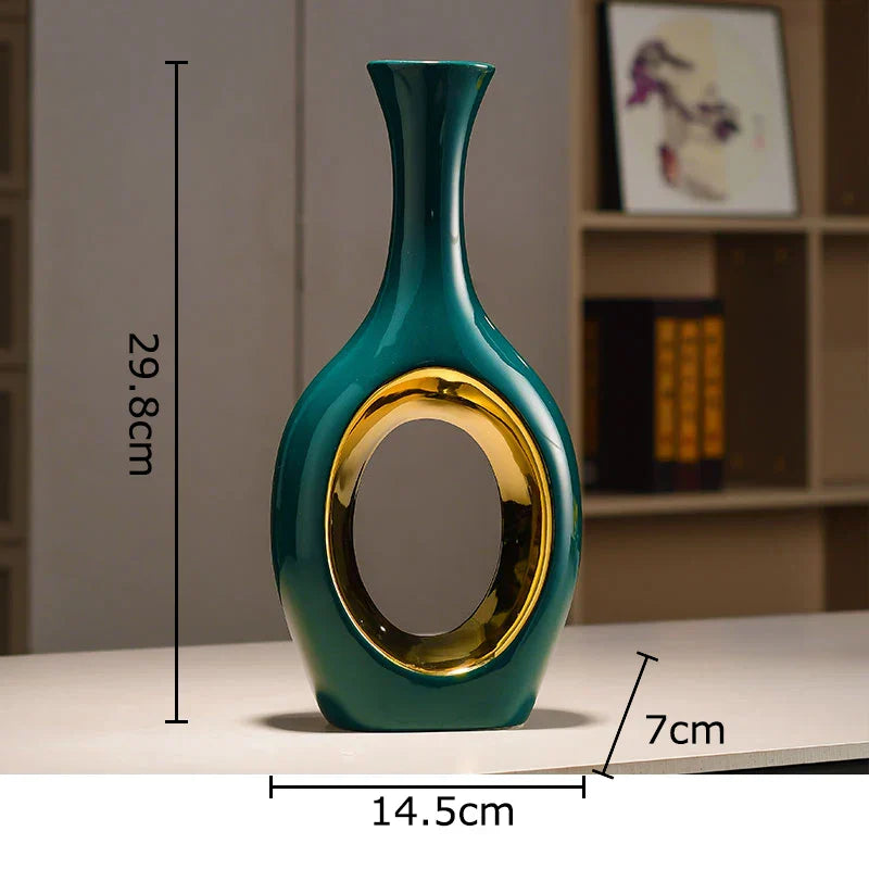 DecorBites™ Gold Ceramic Vase with Artificial Flowers for Elegant Room Decor