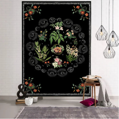Tapiz de pared DecorBites™ con boceto botánico - Decoración de habitación de estilo bohemio