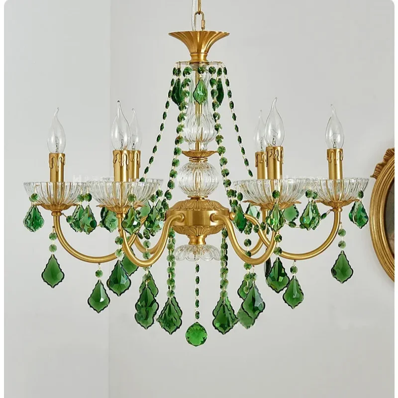 DecorBites™ Green Crystal Chandelier for Living Room - Bohemian Style LED Pendant Lighting
