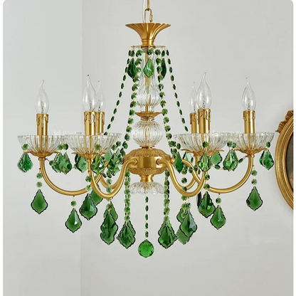 DecorBites™ Green Crystal Chandelier for Living Room - Bohemian Style LED Pendant Lighting