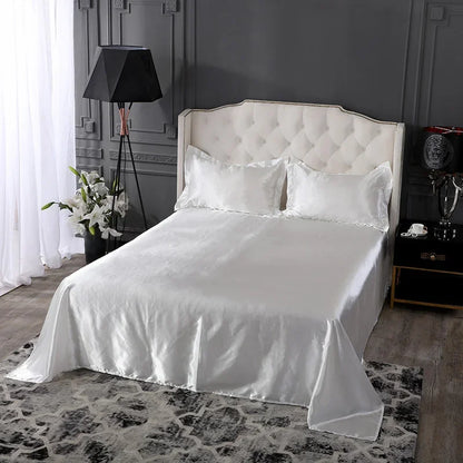 Decobites Silky Rayon Queen Bed Sheet Set Luxurious Solid Satin High Quality Sheets