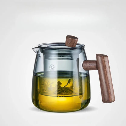 DecorBites™ Glass Tea Set with Solid Wood Handle and Tea Water Separation Technology