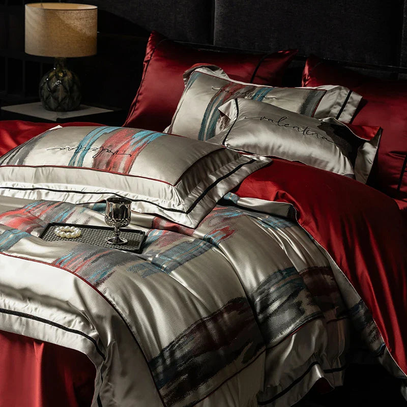 Decobites Luxe Brocade Jacquard Bedding Set with Egyptian Cotton & Embroidery