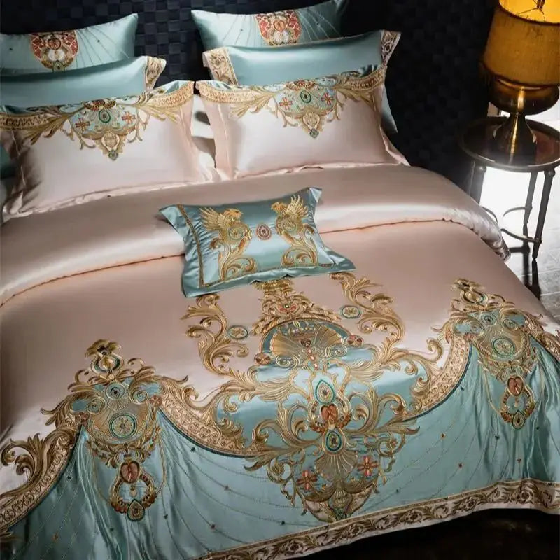 Decobites Royal Embroidery Egyptian Cotton Bedding Set with Duvet Cover and Pillowcases