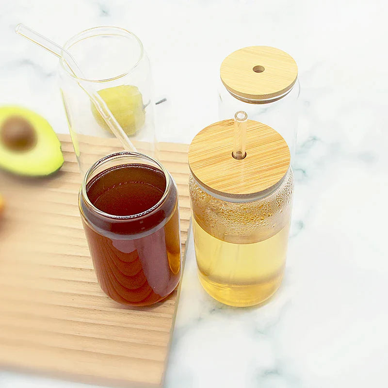 DecorBites™ Bamboo Lid for Glass Cup with Straw Hole - Durable Drinkware Accessory