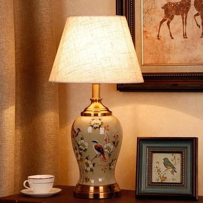 DecorBites™ Chinese Ceramic Table Lamp for Living Room, Bedroom, and Study Room