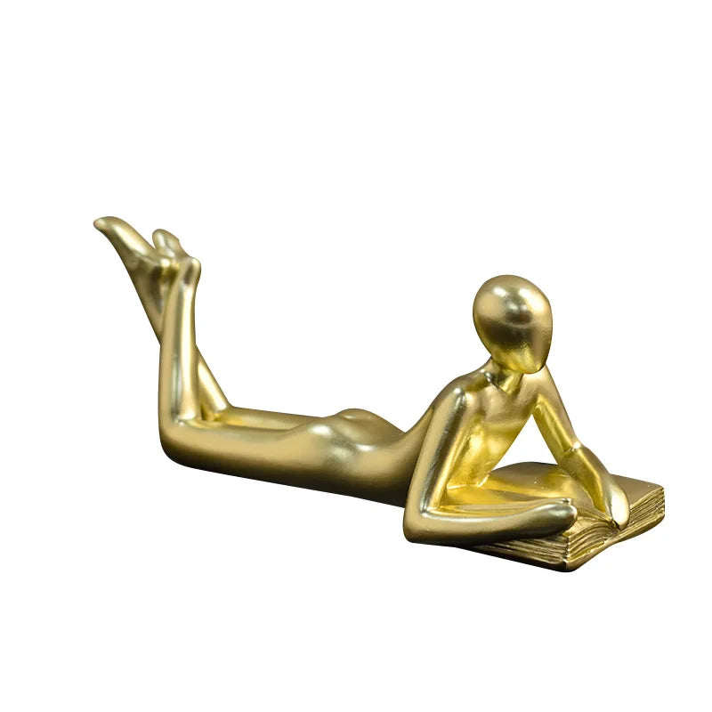 DecorBites™ Golden Thinker Reader Man Resin Figure: Abstract Home Decor Figurine