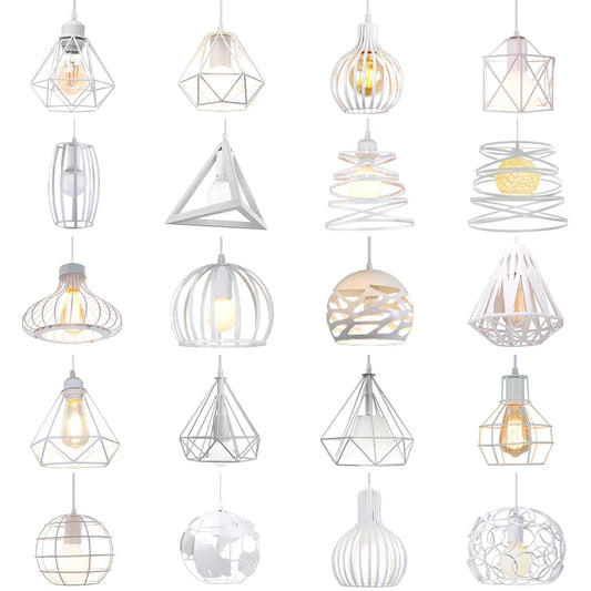 DecorBites™ Industrial Vintage White Wrought Cage Pendant Lamp for Living Room Bedroom Dining Loft