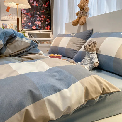 Funda nórdica DecorBites™ Cozy Plaid | Funda nórdica sencilla de estilo nórdico | Ropa de cama de algodón lavado que no destiñe